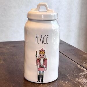 Rae Dunn Dimpled Peace Nutcracker Christmas Canister READ